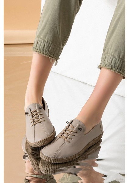 Angers Hakiki Deri Krem Kadın Deri Babet fırsatları