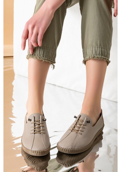 Angers Hakiki Deri Krem Kadın Deri Babet indirimleri