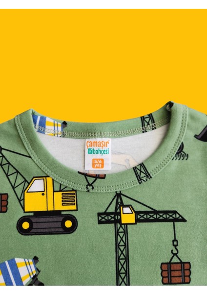 Uzun Kollu Desenli Çocuk Pijama Takım #baskılıçocukpijamatakım #çamaşırbahçesi #inşaatdesenpijama indirimleri