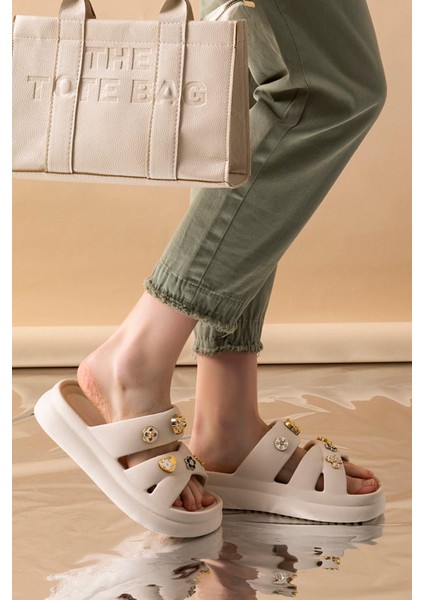 Kadın Eva Taşlı Yüksek Ölçekli Kaymaz Taban Günlük Plaj Deniz Havuz Banyo Ev Terliği