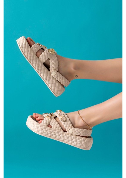 Kadın Eva Taşlı Yüksek Ölçekli Kaymaz Taban Günlük Plaj Deniz Havuz Banyo Ev Terliği