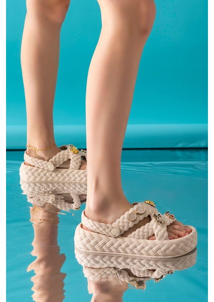 Kadın Eva Taşlı Yüksek Ölçekli Kaymaz Taban Günlük Plaj Deniz Havuz Banyo Ev Terliği fiyatları