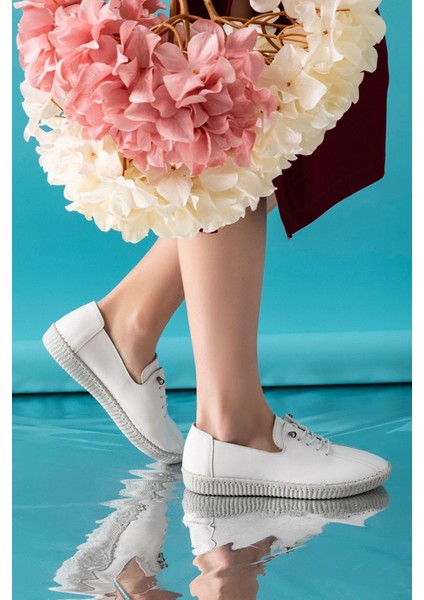 Angers Hakiki Deri Beyaz Kadın Deri Babet fiyatları