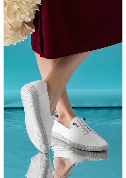 Angers Hakiki Deri Beyaz Kadın Deri Babet modelleri