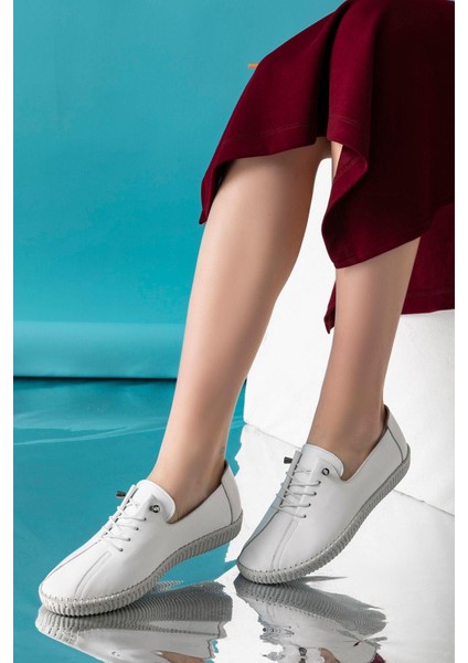 Angers Hakiki Deri Beyaz Kadın Deri Babet indirimleri