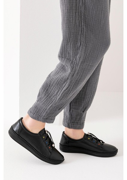 Rennes Hakiki Deri Siyah Kadın Deri Babet fiyatları