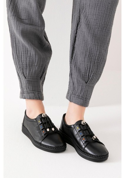 Rennes Hakiki Deri Siyah Kadın Deri Babet modelleri