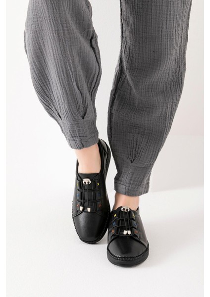 Rennes Hakiki Deri Siyah Kadın Deri Babet fırsatları