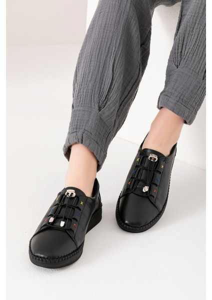 Rennes Hakiki Deri Siyah Kadın Deri Babet indirimleri