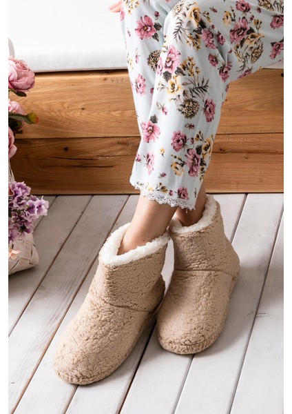 Kadın Panduf Ev Botu Kışlık Ev Ayakkabısı Efektli Yumuşak Sessiz Taban RED0001 fiyatları