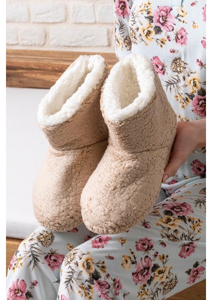 Kadın Panduf Ev Botu Kışlık Ev Ayakkabısı Efektli Yumuşak Sessiz Taban RED0001 fırsatları