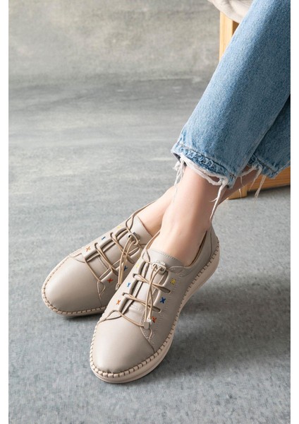 Rennes Hakiki Deri Krem Kadın Deri Babet fiyatları