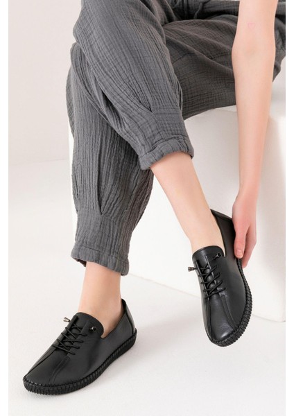 Angers Hakiki Deri Siyah Kadın Deri Babet fiyatları