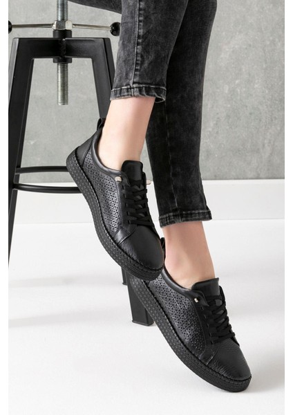 Nancy Hakiki Deri Siyah Kadın Deri Babet