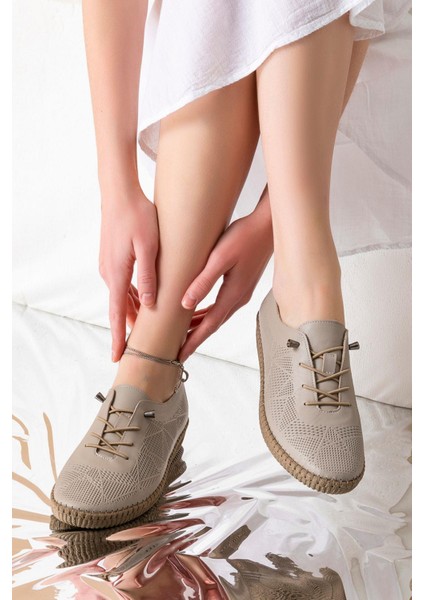 Toulon Hakiki Deri Krem Kadın Deri Babet