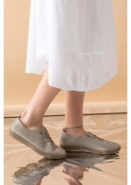 Toulon Hakiki Deri Krem Kadın Deri Babet modelleri