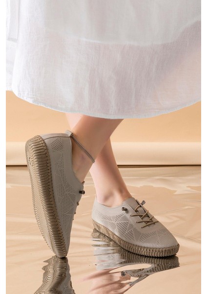 Toulon Hakiki Deri Krem Kadın Deri Babet fırsatları