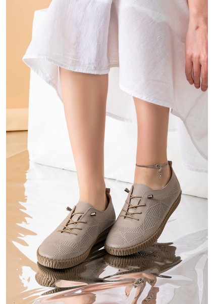 Toulon Hakiki Deri Krem Kadın Deri Babet indirimleri