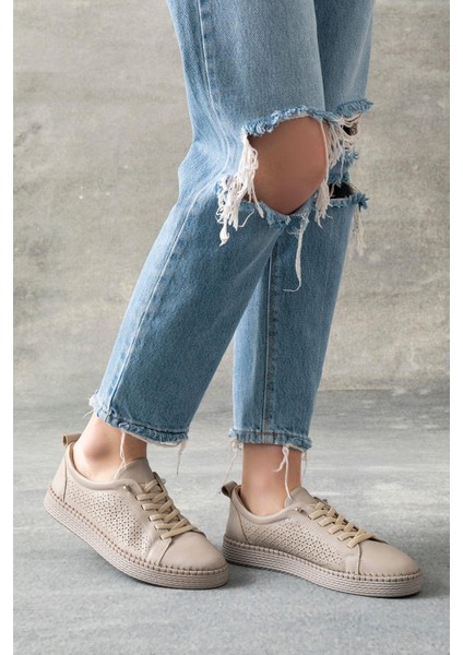 Nancy Hakiki Deri Krem Kadın Deri Babet fiyatları