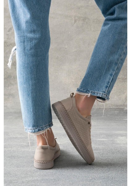 Nancy Hakiki Deri Krem Kadın Deri Babet fırsatları