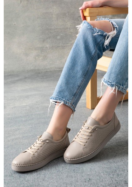 Nancy Hakiki Deri Krem Kadın Deri Babet indirimleri