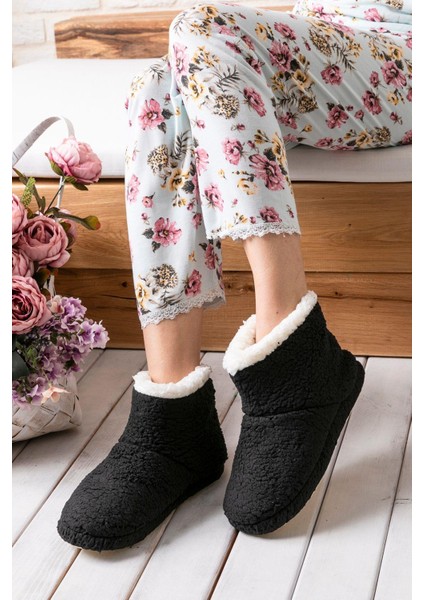 Kadın Panduf Ev Botu Kışlık Ev Ayakkabısı Efektli Yumuşak Sessiz Taban RED0001