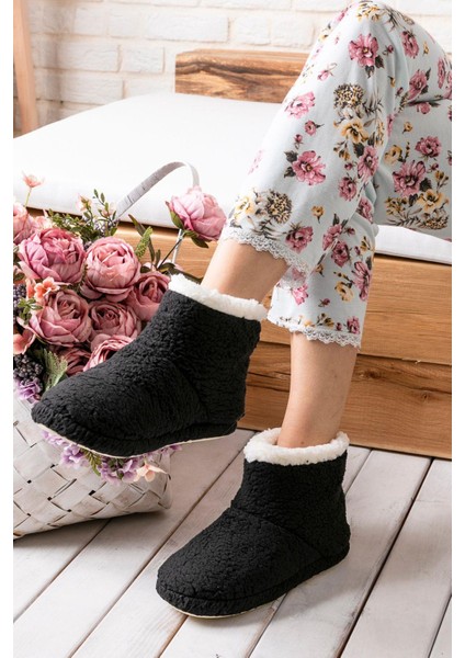 Kadın Panduf Ev Botu Kışlık Ev Ayakkabısı Efektli Yumuşak Sessiz Taban RED0001 fırsatları