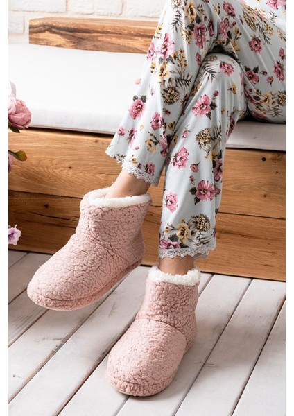 Kadın Panduf Ev Botu Kışlık Ev Ayakkabısı Efektli Yumuşak Sessiz Taban RED0001 fırsatları