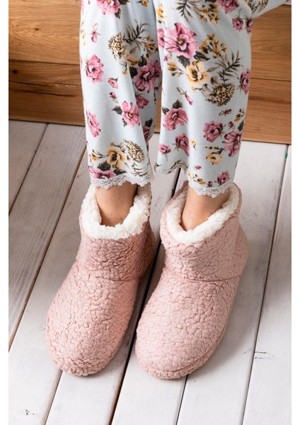 Kadın Panduf Ev Botu Kışlık Ev Ayakkabısı Efektli Yumuşak Sessiz Taban RED0001 indirimleri