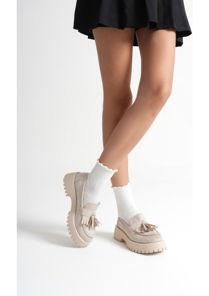 Mina Kadın Günlük Bej Süet Loafer Ayakkabı fiyatları