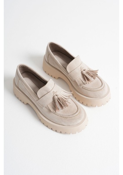 Mina Kadın Günlük Bej Süet Loafer Ayakkabı modelleri