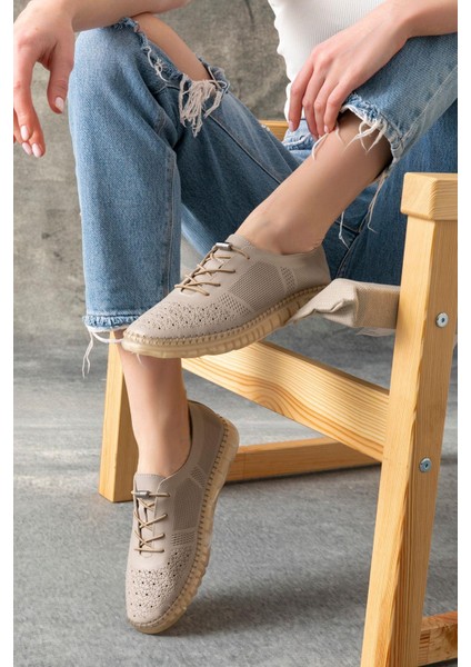 Napoca Hakiki Deri Krem Kadın Deri Babet fırsatları