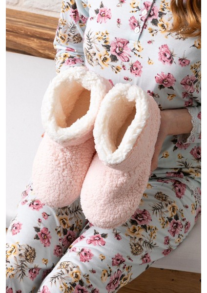 Kadın Panduf Ev Botu Kışlık Ev Ayakkabısı Efektli Yumuşak Sessiz Taban RED0001 fırsatları