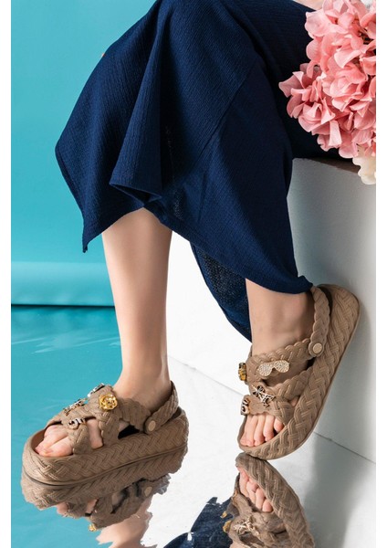 Kadın Eva Taşlı Yüksek Ölçekli Kaymaz Taban Günlük Plaj Deniz Havuz Banyo Ev Terliği indirimleri