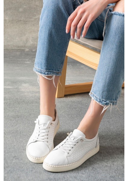 Nancy Hakiki Deri Beyaz Kadın Deri Babet indirimleri