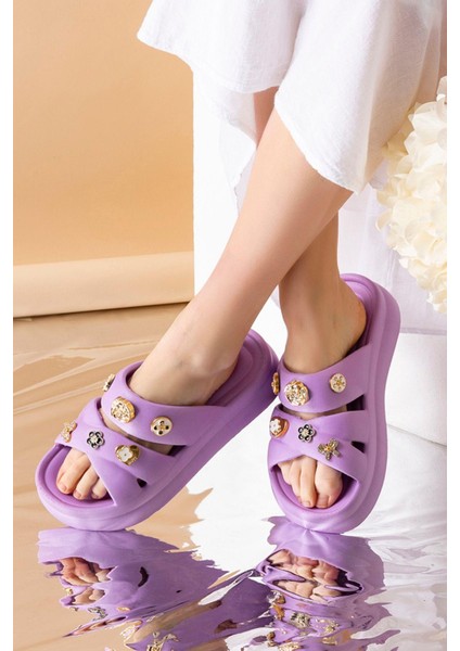 Kadın Eva Taşlı Yüksek Ölçekli Kaymaz Taban Günlük Plaj Deniz Havuz Banyo Ev Terliği