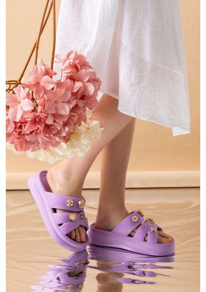 Kadın Eva Taşlı Yüksek Ölçekli Kaymaz Taban Günlük Plaj Deniz Havuz Banyo Ev Terliği modelleri