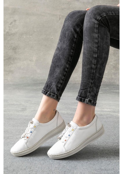 Rennes Hakiki Deri Beyaz Kadın Deri Babet fırsatları