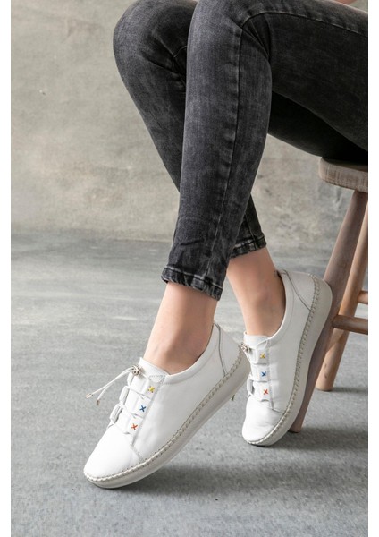 Rennes Hakiki Deri Beyaz Kadın Deri Babet indirimleri