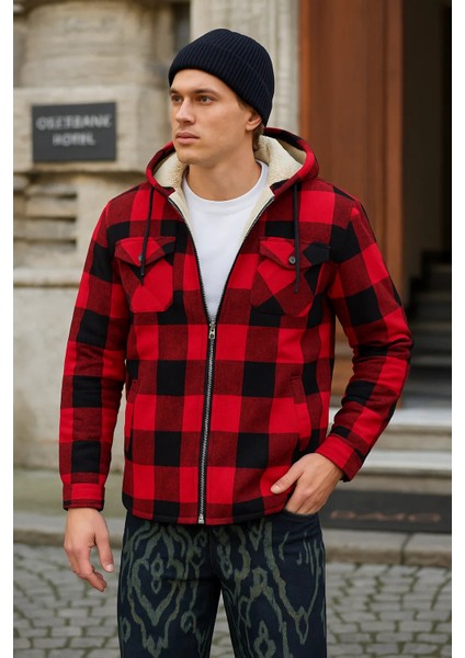 Erkek Oversize Peluş Kürk Kapşonlu Oduncu Ceket