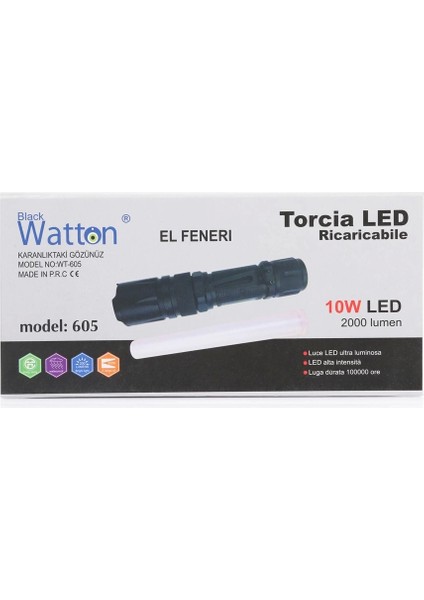 10W 2000 Lümen 4 Renk Güçlü El Feneri WT-605 fırsatları