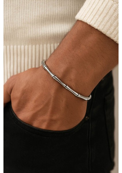 316L Çelik Kararmaz A+ Gümüş Kavramalı Erkek Bileklik