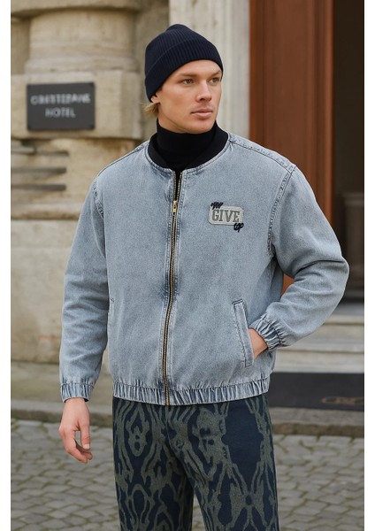 Erkek Basic Fermuarlı Oversize Kot Kolej Ceket fiyatları