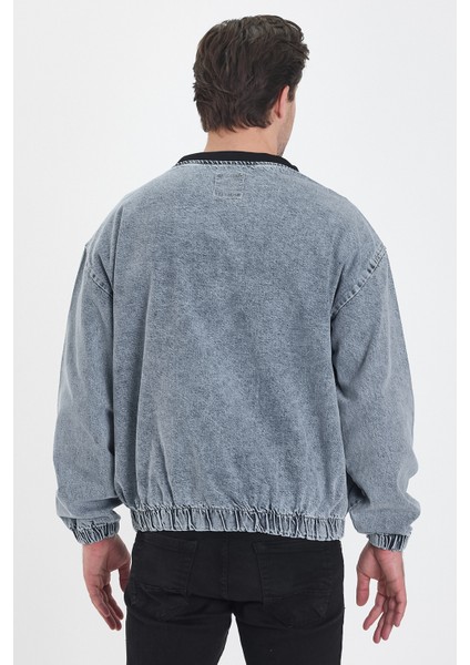 Erkek Basic Fermuarlı Oversize Kot Kolej Ceket modelleri