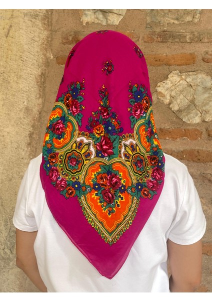 Mardin Yazması Çiçek Desenli Başörtüsü 100X100 cm – Çeyizlik ve Günlük