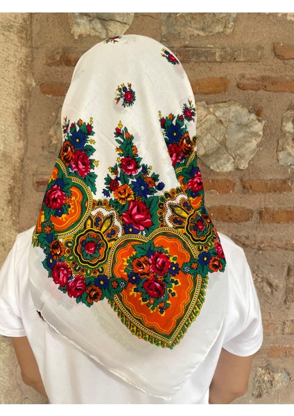 Mardin Yazması Çiçek Desenli Başörtüsü 100X100 cm – Çeyizlik ve Günlük modelleri