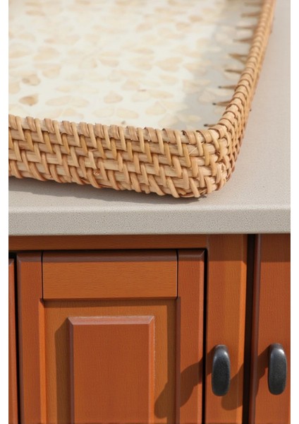 Sedef Işlemeli Kare Rattan Servis Tepsisi, El Yapımı, Krem Yaprak Desen, 28 cm indirimleri