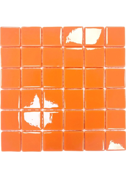 Tüm Yüzeylere Uygulanabilir 5X5CM. Bal Kabağı Turuncusu, 31,5X31,5CM. Fileli Cam Mozaik.