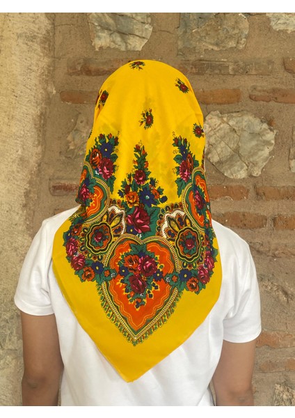 Mardin Yazması Çiçek Desenli Başörtüsü 100X100 cm – Çeyizlik ve Günlük