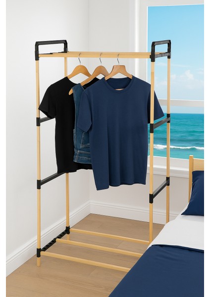 NE01 Ahşap Gardrop Elbise Askısı Masif Çam Ahşap